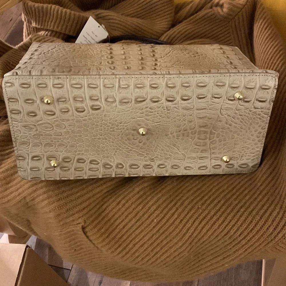 Croc Embossed Italian Leather Satchel in Taupe